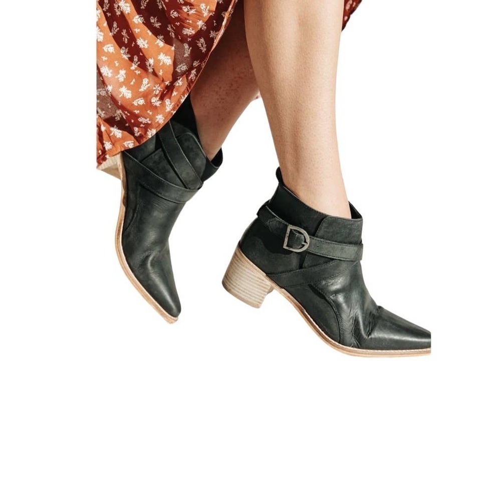Free People Dark Leather Ankle Booties
